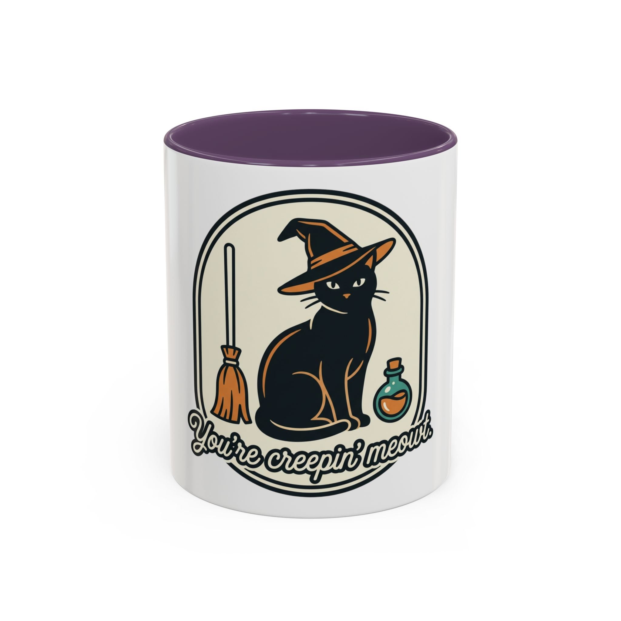 Witch Cat Coffee Mug — “You’re Creepin’ Meowt” Accent Mug