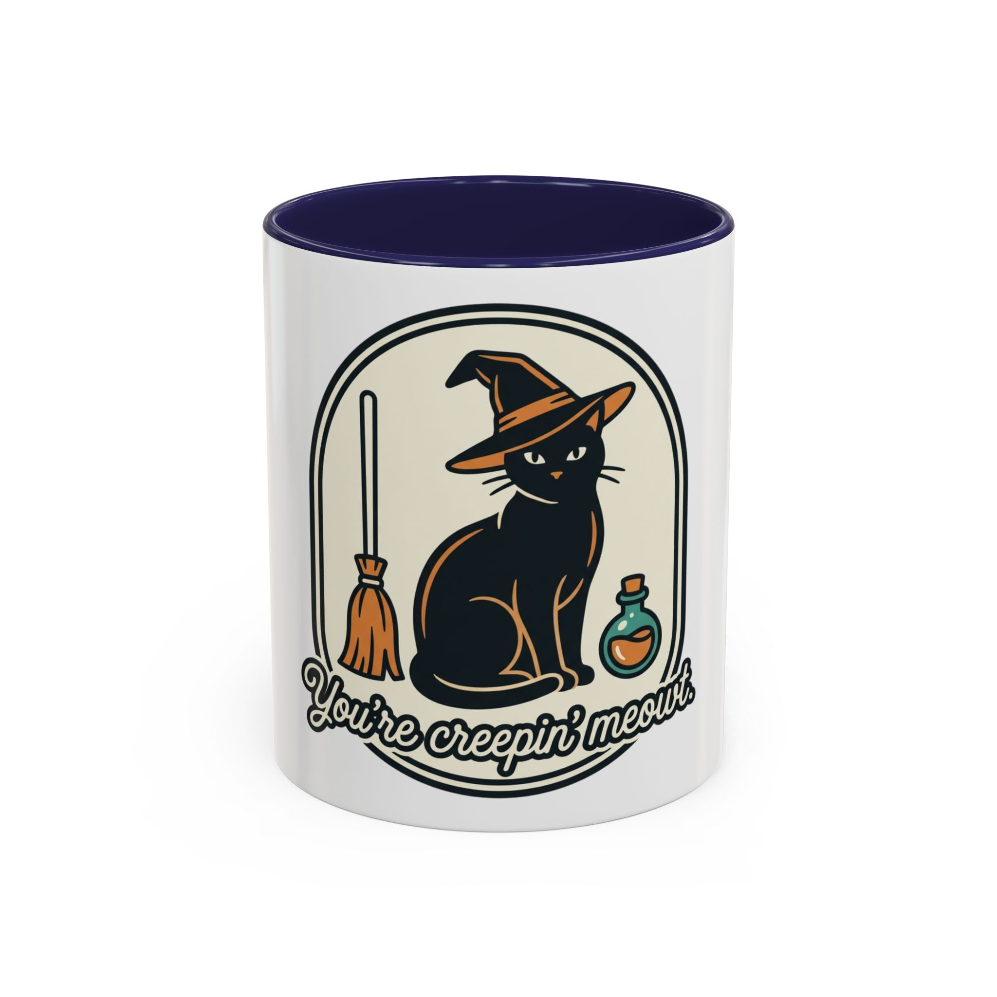 Witch Cat Coffee Mug — “You’re Creepin’ Meowt” Accent Mug