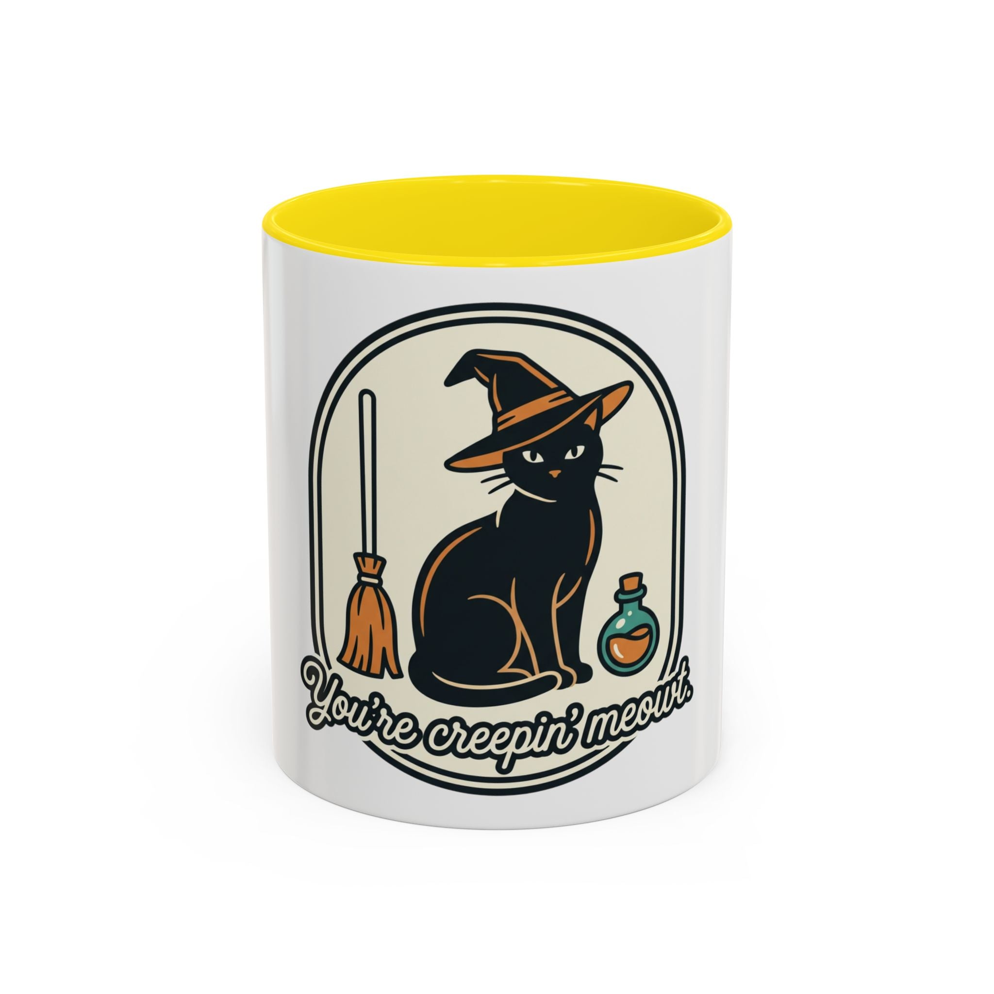 Witch Cat Coffee Mug — “You’re Creepin’ Meowt” Accent Mug