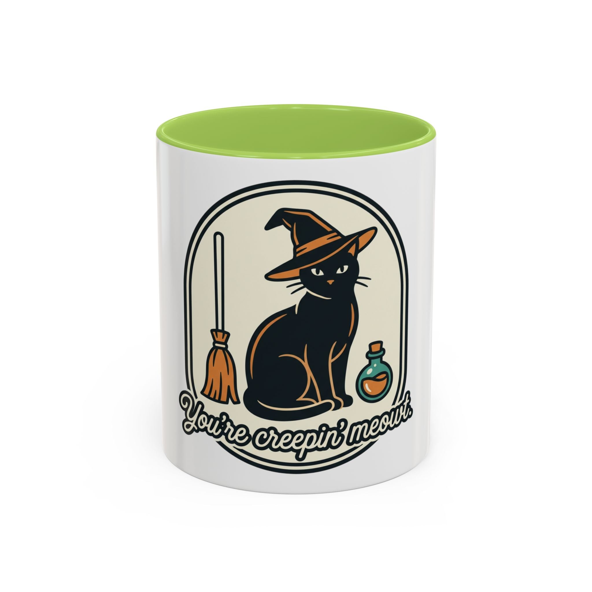 Witch Cat Coffee Mug — “You’re Creepin’ Meowt” Accent Mug